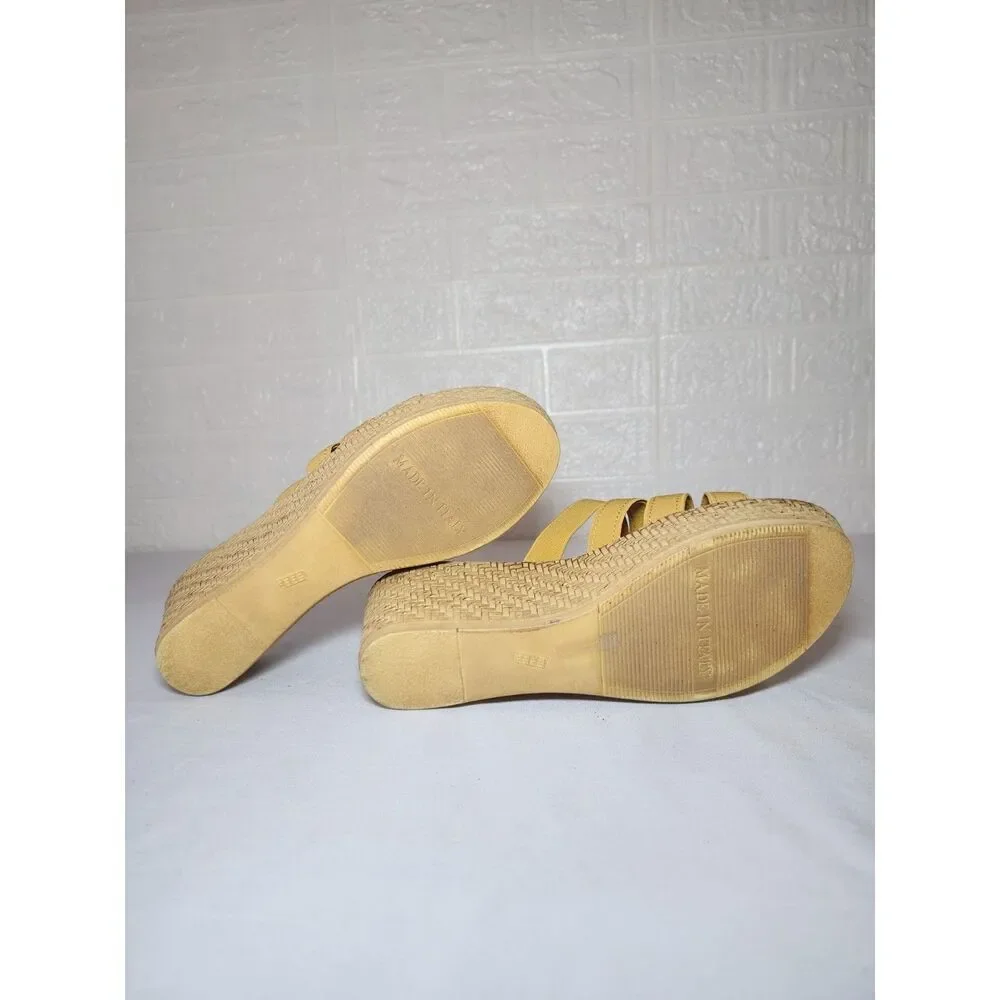 Contesa Italian Wedge Sandals Tan Strappy Bohemian Size 9M